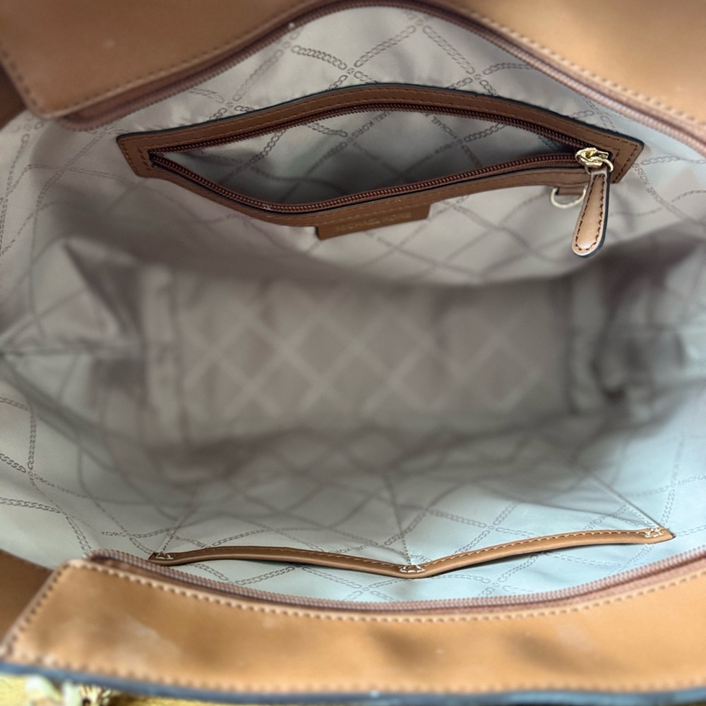 KORS Michael Kors Brown Leather Tote with Gold Chain Straps - Picture 3 of 3